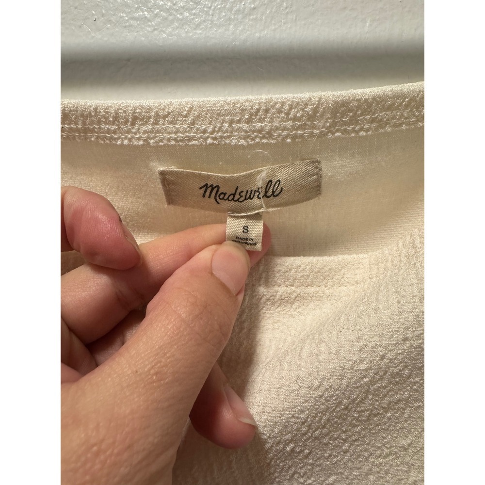 Madewell Womens Small Cream Textured Puff Sleeve Square Neck Blouse Ivory Top - Picture 3 of 3